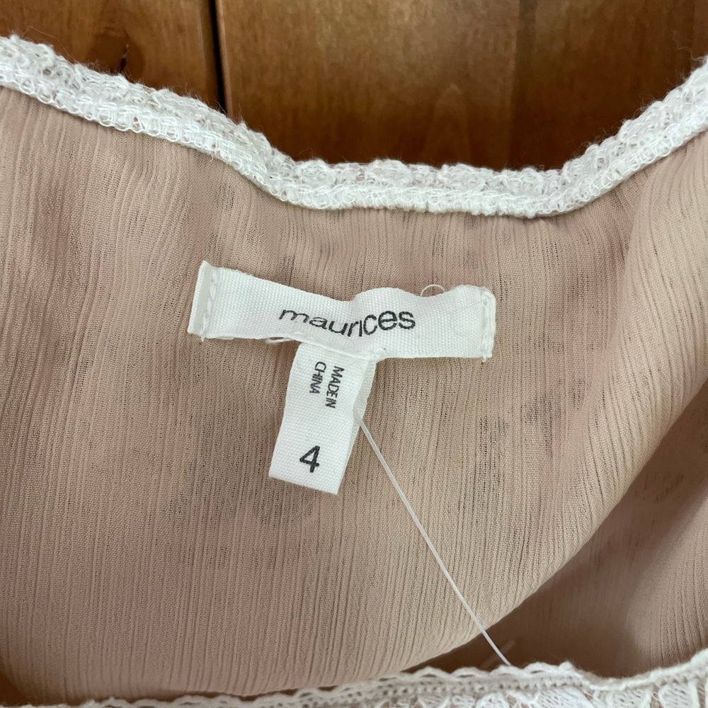 Size 4 Maurice’s white and nude lace baby doll tank top